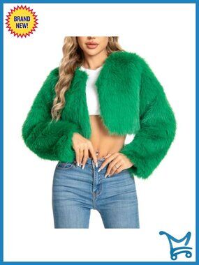 Cropped Faux Fur Coat Women Plus Size Fluffy Fall Jacket Long Sleeve